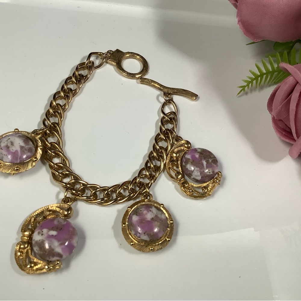 Gold and Purple Charm Bracelet